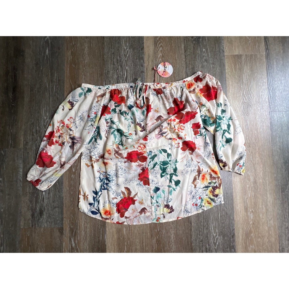 Hayden Los Angeles Blouse Womens Medium Cream Floral Off Shoulder Halter Tie - Picture 7 of 8